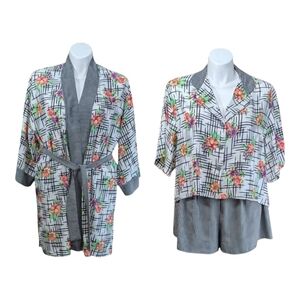 Victoria's Secret Gold Label Floral Gingham Pajama Set - Blouse - Shorts - Robe